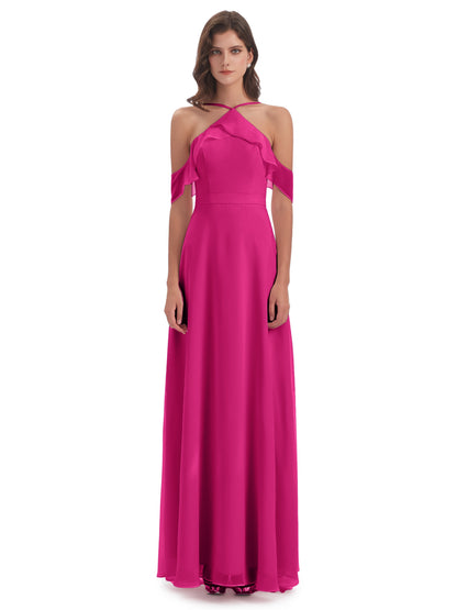 Lillian Sheath Off The Shoulder Chiffon Long Bridesmaid Dresses