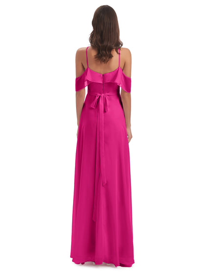 Lillian Sheath Off The Shoulder Chiffon Long Bridesmaid Dresses