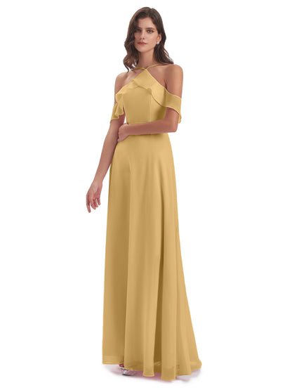 Lillian Sheath Off The Shoulder Chiffon Long Bridesmaid Dresses