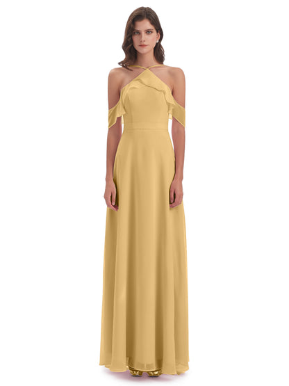 Lillian Sheath Off The Shoulder Chiffon Long Bridesmaid Dresses
