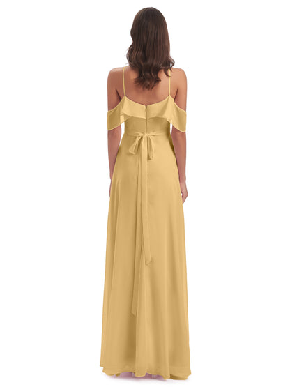 Lillian Sheath Off The Shoulder Chiffon Long Bridesmaid Dresses