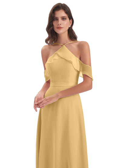 Lillian Sheath Off The Shoulder Chiffon Long Bridesmaid Dresses