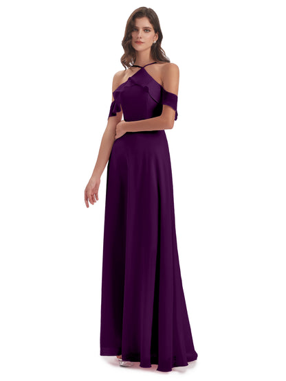 Lillian Sheath Off The Shoulder Chiffon Long Bridesmaid Dresses