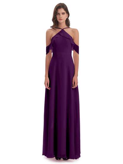 Lillian Sheath Off The Shoulder Chiffon Long Bridesmaid Dresses