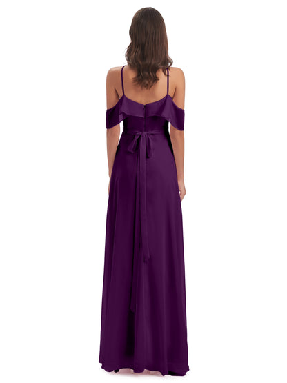 Lillian Sheath Off The Shoulder Chiffon Long Bridesmaid Dresses