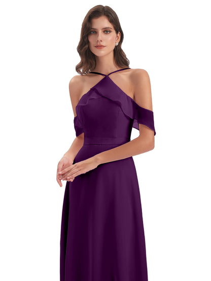 Lillian Sheath Off The Shoulder Chiffon Long Bridesmaid Dresses