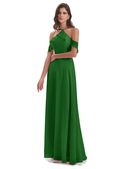 Lillian Sheath Off The Shoulder Chiffon Long Bridesmaid Dresses