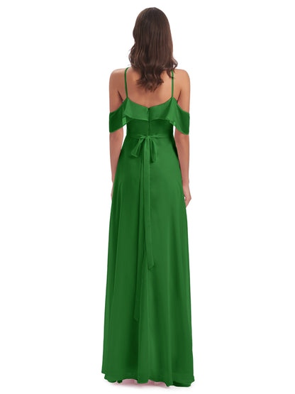 Lillian Sheath Off The Shoulder Chiffon Long Bridesmaid Dresses