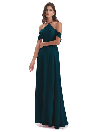 Lillian Sheath Off The Shoulder Chiffon Long Bridesmaid Dresses