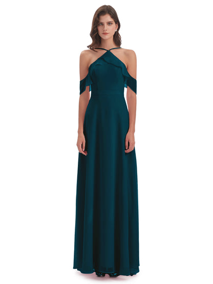 Lillian Sheath Off The Shoulder Chiffon Long Bridesmaid Dresses