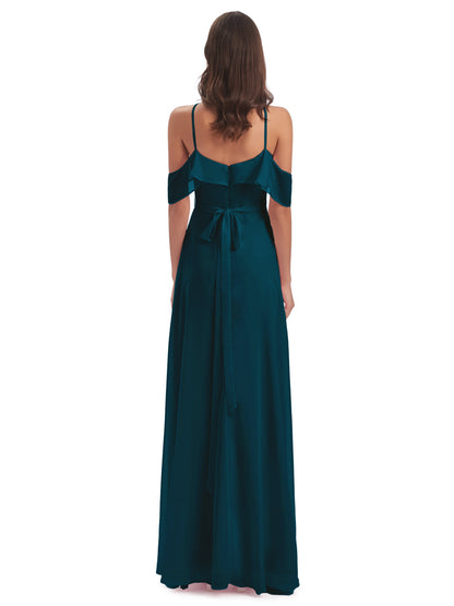 Lillian Sheath Off The Shoulder Chiffon Long Bridesmaid Dresses