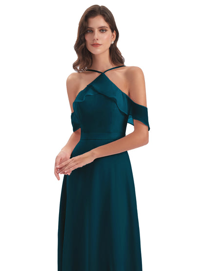 Lillian Sheath Off The Shoulder Chiffon Long Bridesmaid Dresses
