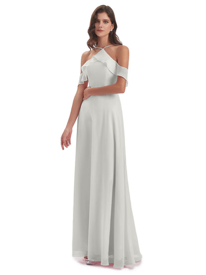 Lillian Sheath Off The Shoulder Chiffon Long Bridesmaid Dresses