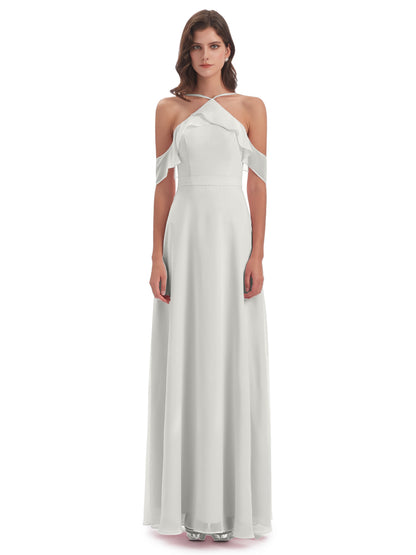 Lillian Sheath Off The Shoulder Chiffon Long Bridesmaid Dresses