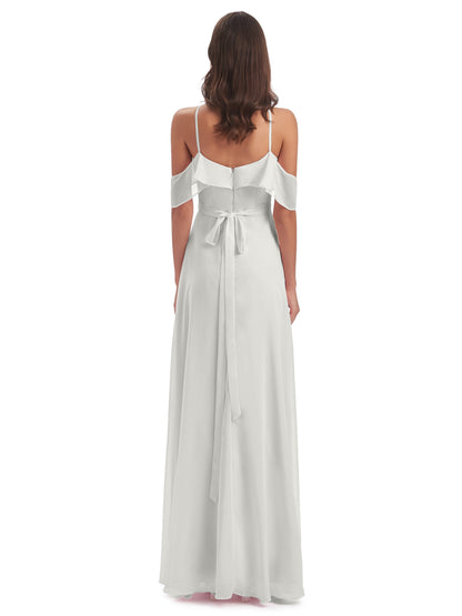 Lillian Sheath Off The Shoulder Chiffon Long Bridesmaid Dresses