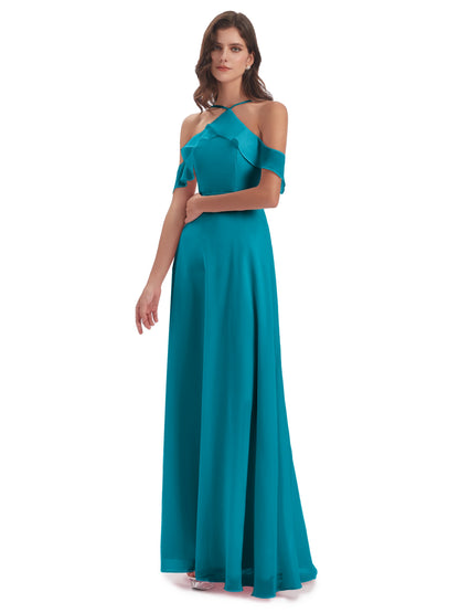 Lillian Sheath Off The Shoulder Chiffon Long Bridesmaid Dresses