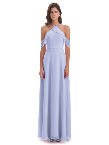Lillian Sheath Off The Shoulder Chiffon Long Bridesmaid Dresses