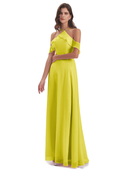 Lillian Sheath Off The Shoulder Chiffon Long Bridesmaid Dresses