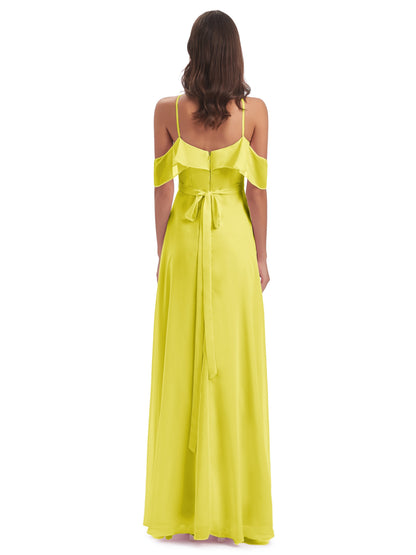 Lillian Sheath Off The Shoulder Chiffon Long Bridesmaid Dresses