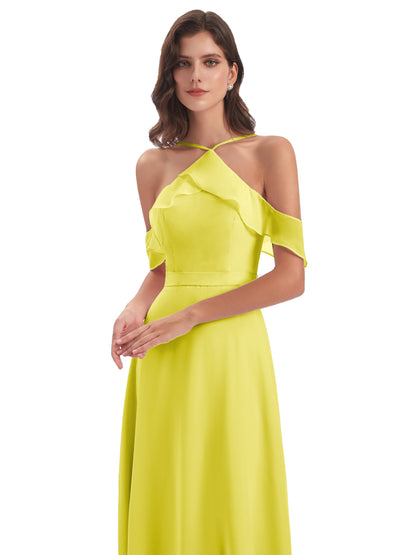 Lillian Sheath Off The Shoulder Chiffon Long Bridesmaid Dresses