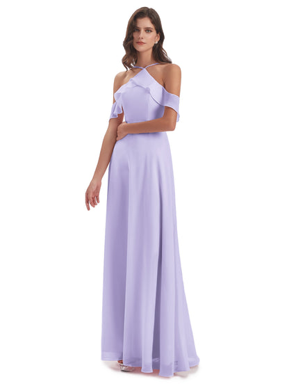 Lillian Sheath Off The Shoulder Chiffon Long Bridesmaid Dresses