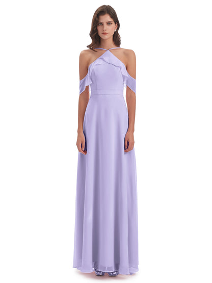 Lillian Sheath Off The Shoulder Chiffon Long Bridesmaid Dresses