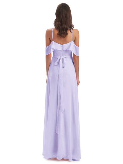 Lillian Sheath Off The Shoulder Chiffon Long Bridesmaid Dresses