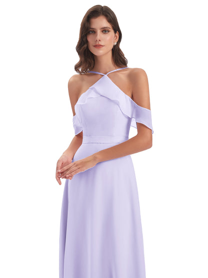 Lillian Sheath Off The Shoulder Chiffon Long Bridesmaid Dresses