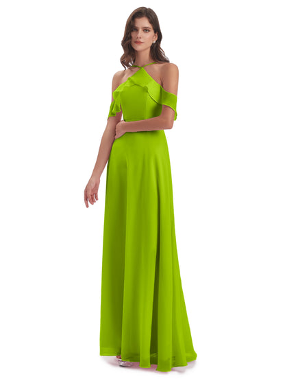 Lillian Sheath Off The Shoulder Chiffon Long Bridesmaid Dresses