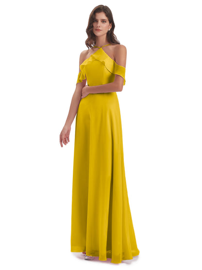 Lillian Sheath Off The Shoulder Chiffon Long Bridesmaid Dresses