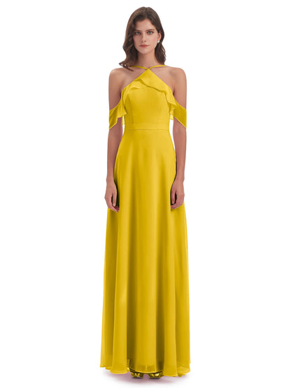 Lillian Sheath Off The Shoulder Chiffon Long Bridesmaid Dresses
