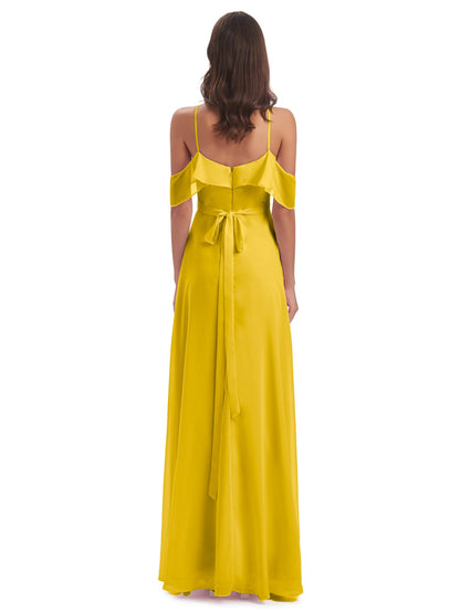 Lillian Sheath Off The Shoulder Chiffon Long Bridesmaid Dresses