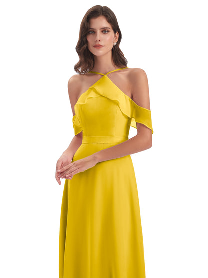 Lillian Sheath Off The Shoulder Chiffon Long Bridesmaid Dresses