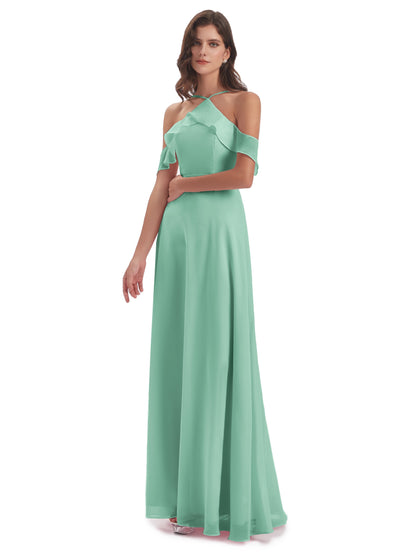 Lillian Sheath Off The Shoulder Chiffon Long Bridesmaid Dresses