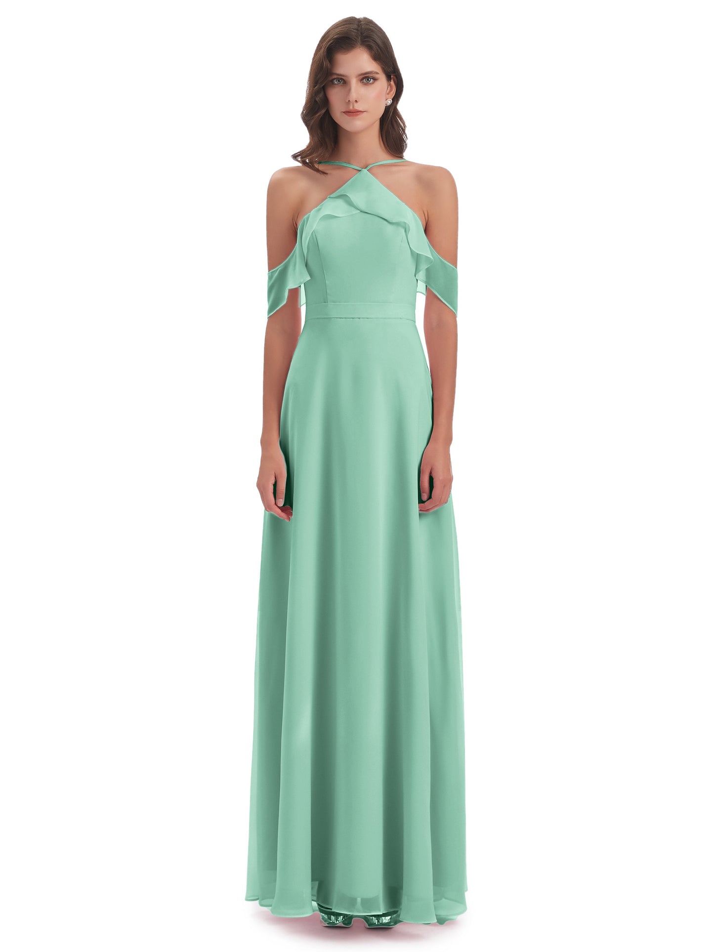 Lillian Sheath Off The Shoulder Chiffon Long Bridesmaid Dresses