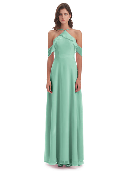 Lillian Sheath Off The Shoulder Chiffon Long Bridesmaid Dresses