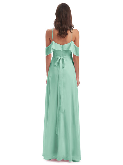 Lillian Sheath Off The Shoulder Chiffon Long Bridesmaid Dresses