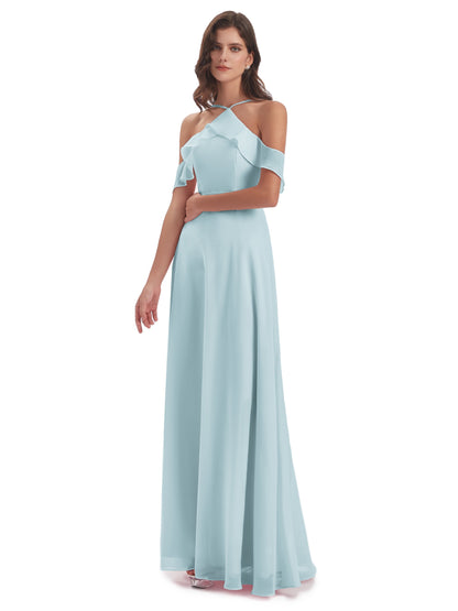 Lillian Sheath Off The Shoulder Chiffon Long Bridesmaid Dresses