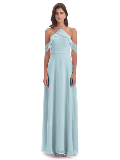 Lillian Sheath Off The Shoulder Chiffon Long Bridesmaid Dresses