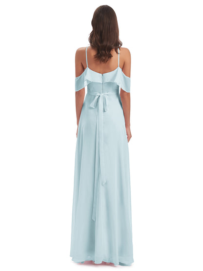 Lillian Sheath Off The Shoulder Chiffon Long Bridesmaid Dresses