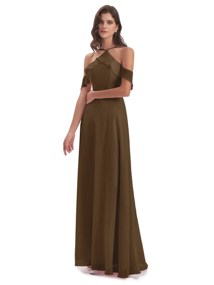 Lillian Sheath Off The Shoulder Chiffon Long Bridesmaid Dresses