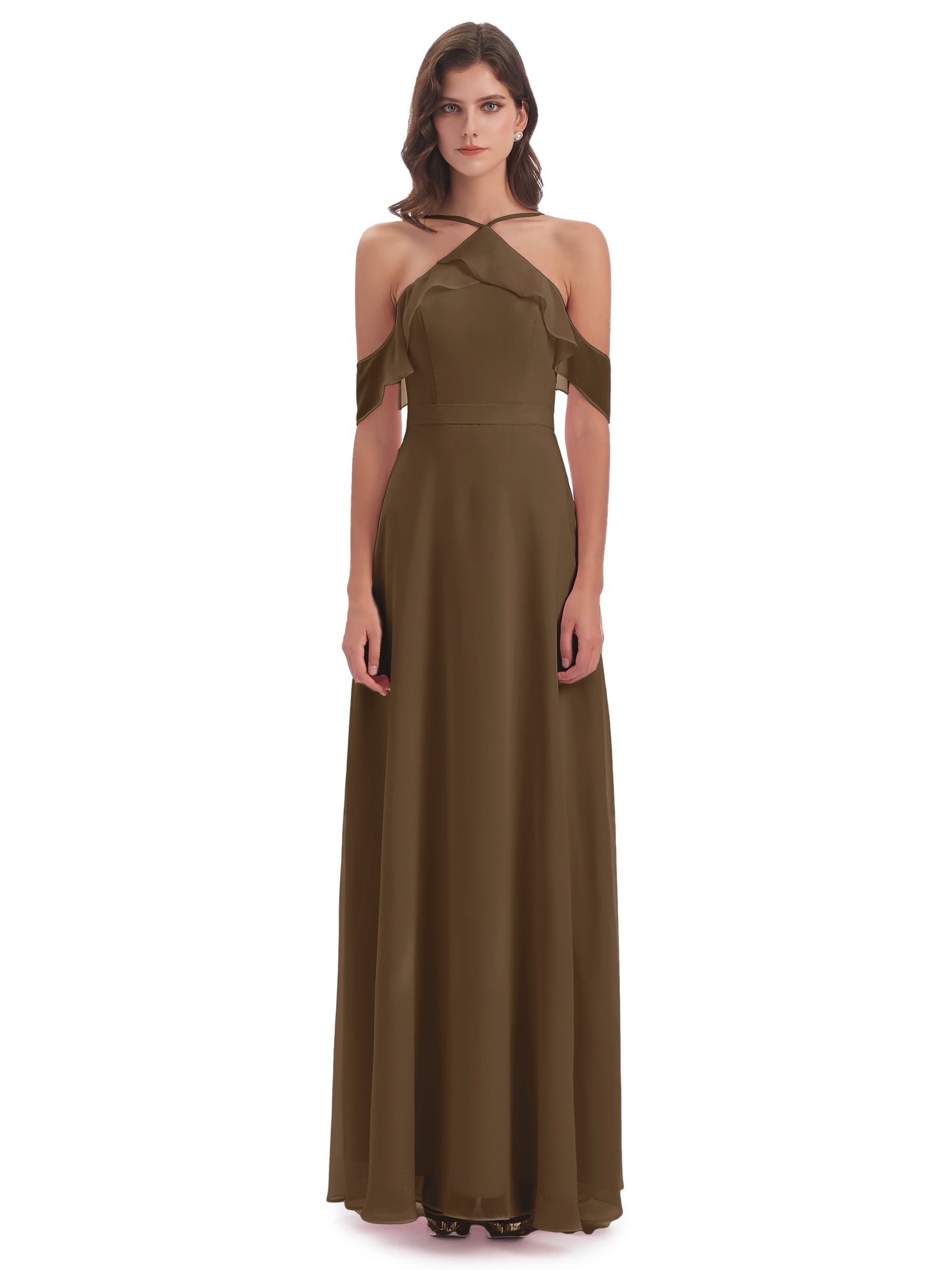 Lillian Sheath Off The Shoulder Chiffon Long Bridesmaid Dresses