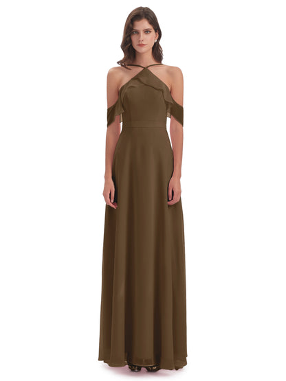 Lillian Sheath Off The Shoulder Chiffon Long Bridesmaid Dresses