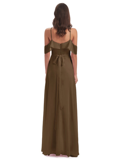 Lillian Sheath Off The Shoulder Chiffon Long Bridesmaid Dresses