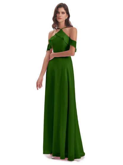 Lillian Sheath Off The Shoulder Chiffon Long Bridesmaid Dresses