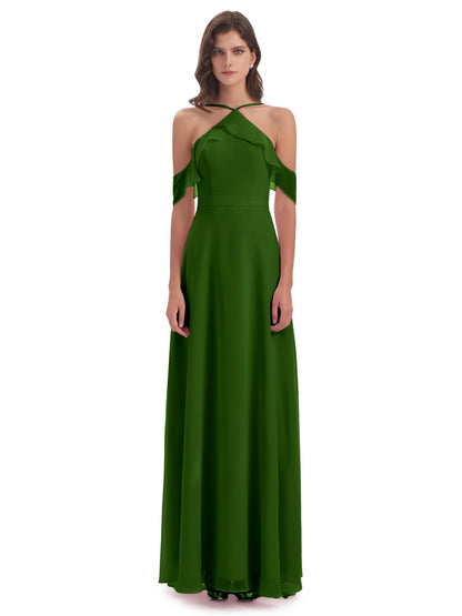 Lillian Sheath Off The Shoulder Chiffon Long Bridesmaid Dresses