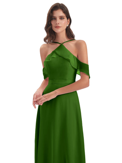 Lillian Sheath Off The Shoulder Chiffon Long Bridesmaid Dresses