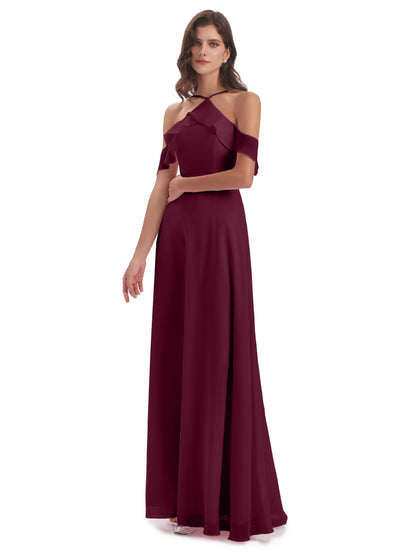 Lillian Sheath Off The Shoulder Chiffon Long Bridesmaid Dresses