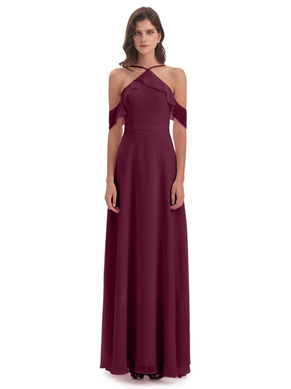 Lillian Sheath Off The Shoulder Chiffon Long Bridesmaid Dresses