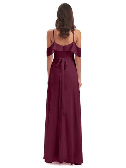 Lillian Sheath Off The Shoulder Chiffon Long Bridesmaid Dresses